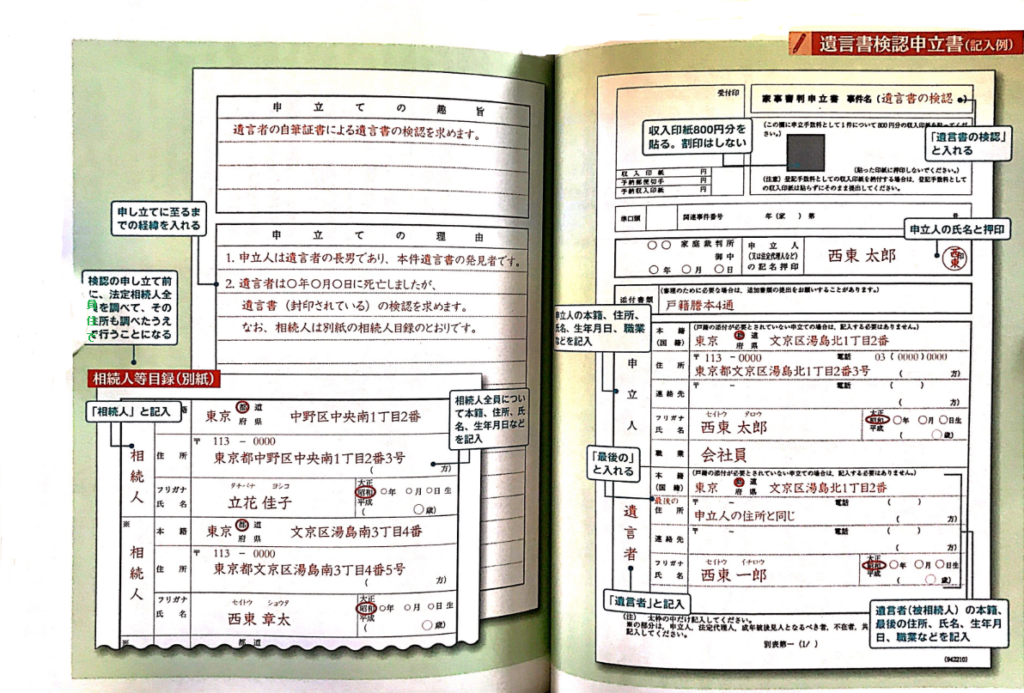 遺言書検認申立書 見本 記入例